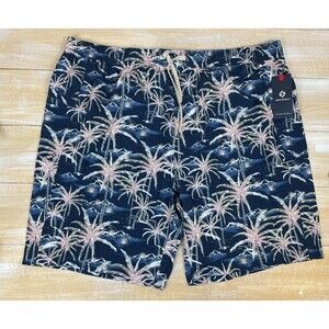 NWT Hodo Sports Men's Swimming Trunks Sz 4XL Quick-Dry Blue Tropical Palm Trees